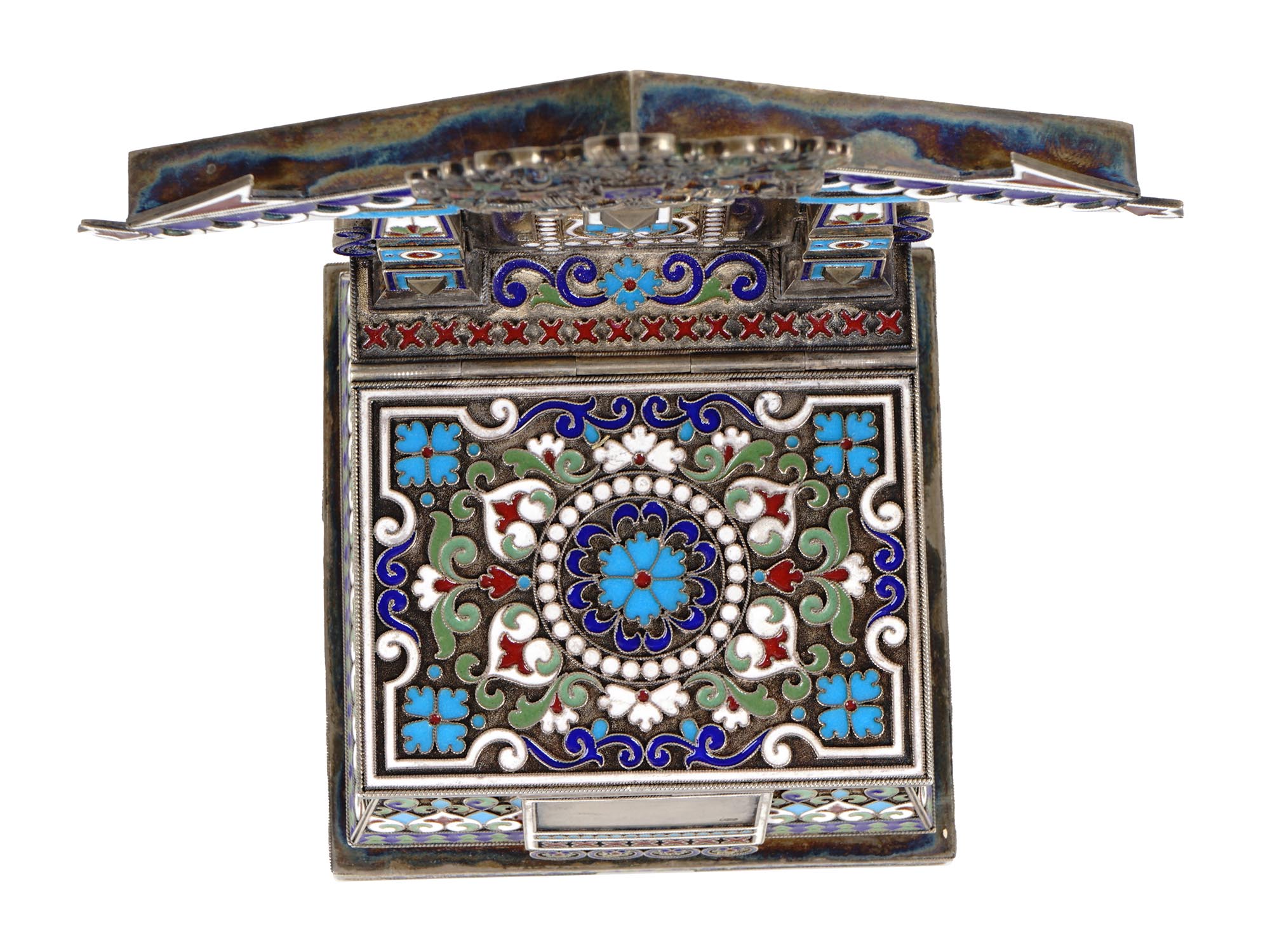 RUSSIAN GILT SILVER CLOISONNE ENAMEL SALT THRONE PIC-4